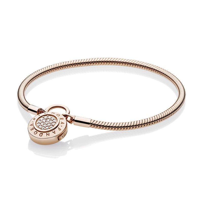 Pandora Moments Pav Padlock Clasp Snake Chain Bracelet
